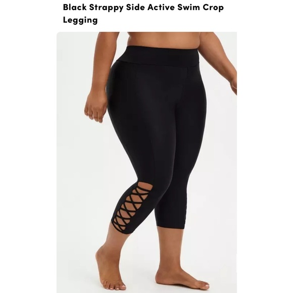 Black Strappy Side Active SWIM Crop Leggings NWT SZ 1X (14-16) - Picture 1 of 13